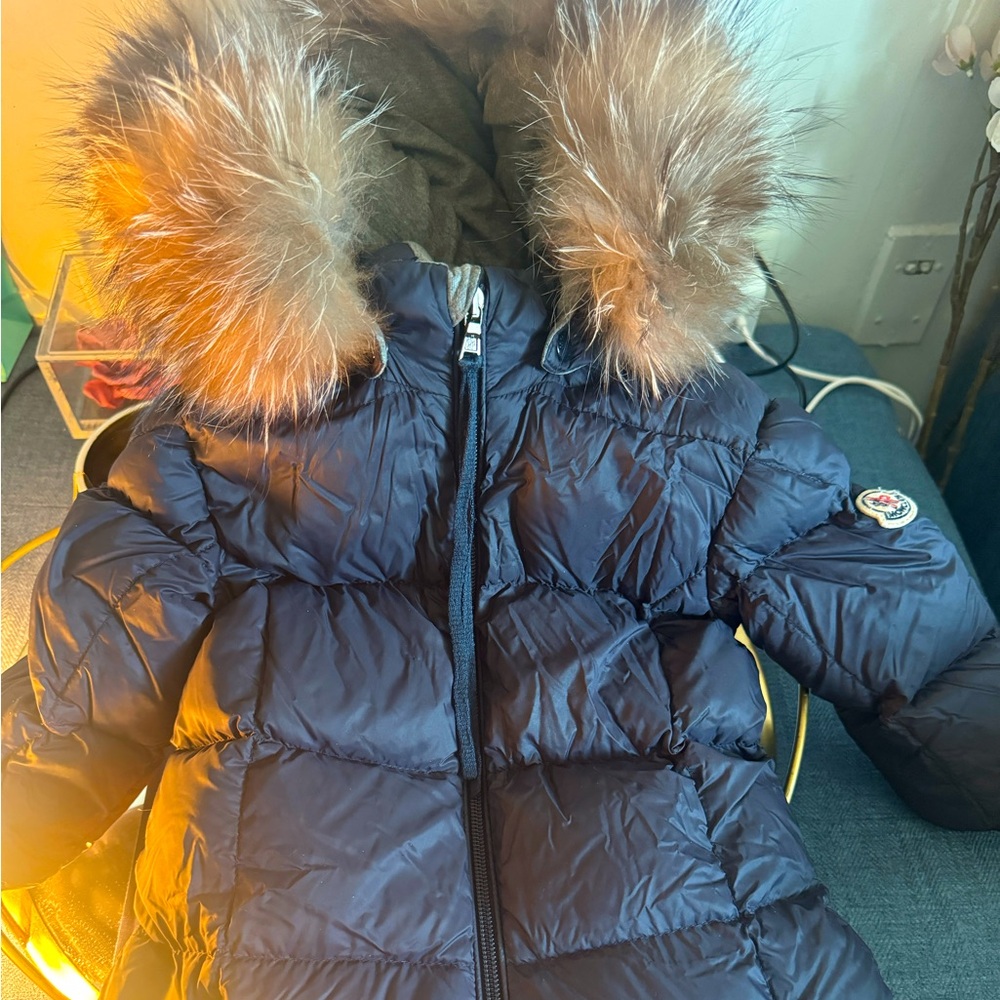 Moncler Snow Suit w/ Fox Fur hood | Navy Blue | Size 12-18 Months | Warm